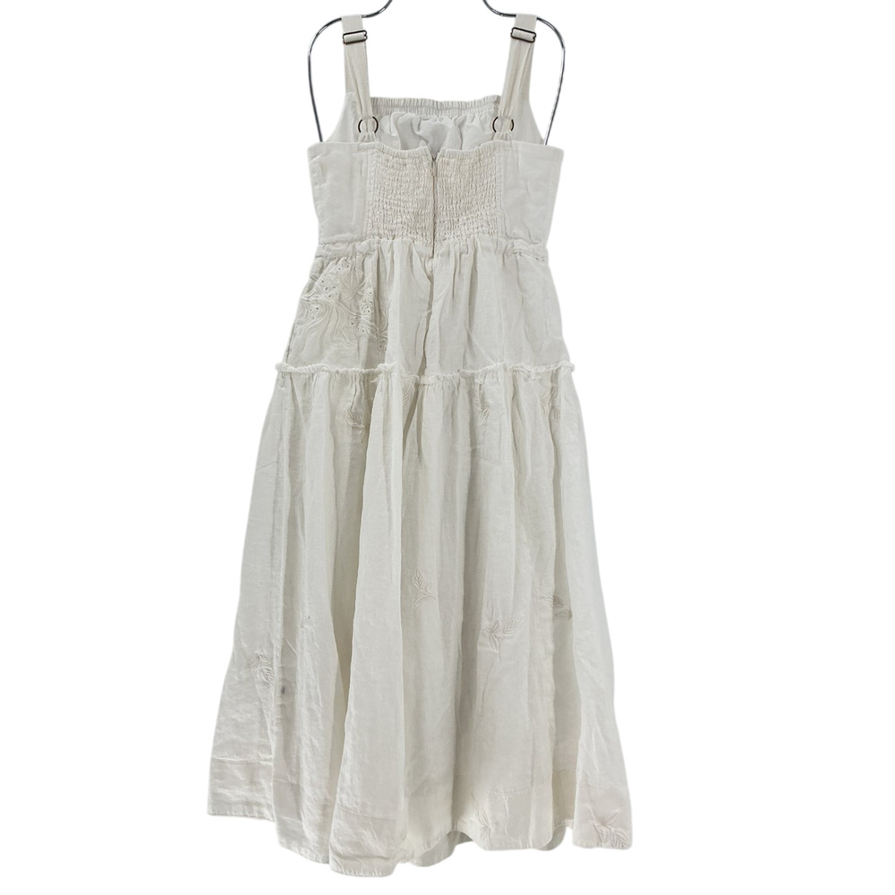 Anthropologie Linen White Square Neck Midi Dress Size XS Petite - Picture 3 of 4